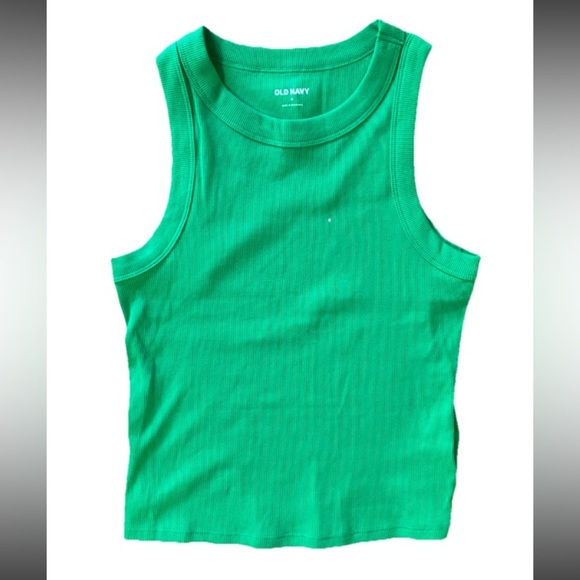 Old Navy Womens M Ribbed Tank Top Stretch Cotton Sleeveless Shirt Green Crewneck - Picture 1 of 2